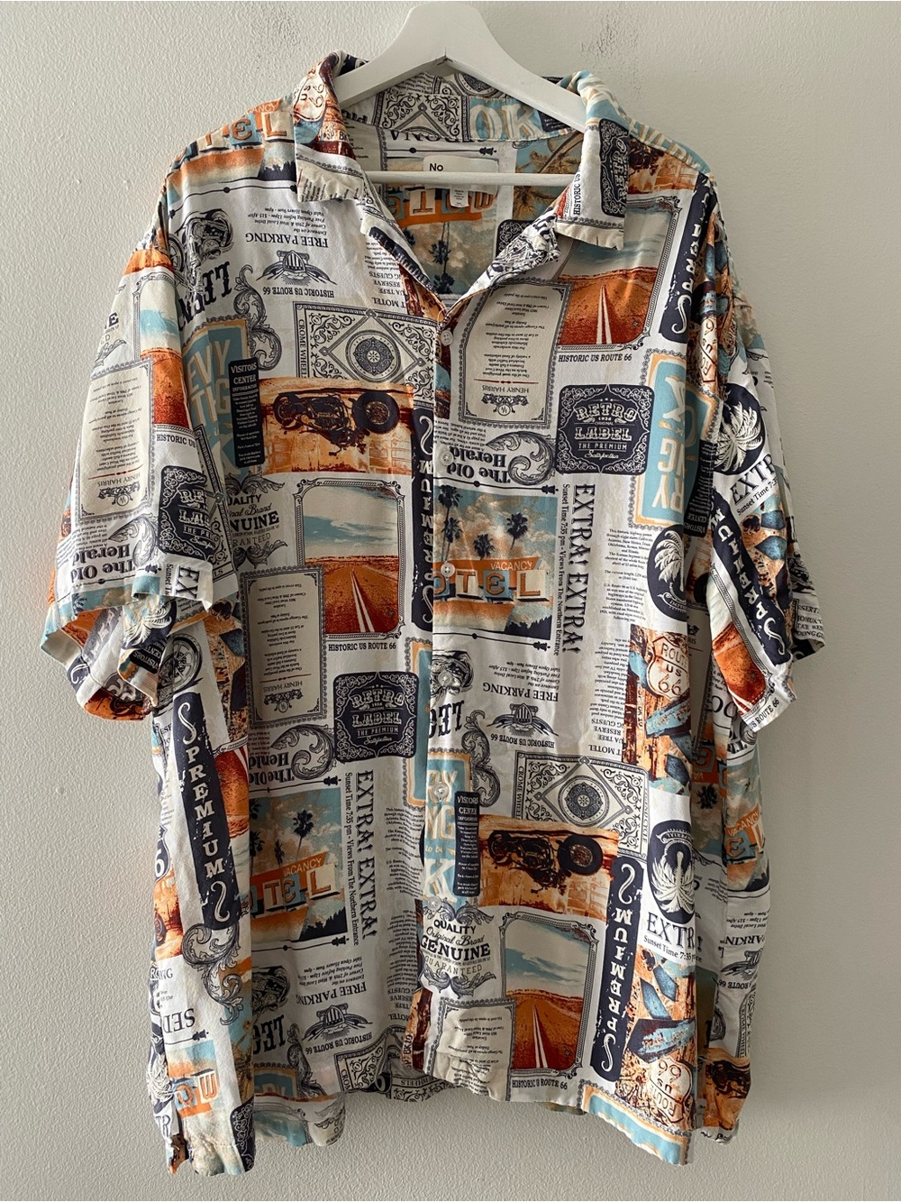 No Boundaries Men’s 3XL Rayon Camp Shirt Route 66 Travel Print Button Up